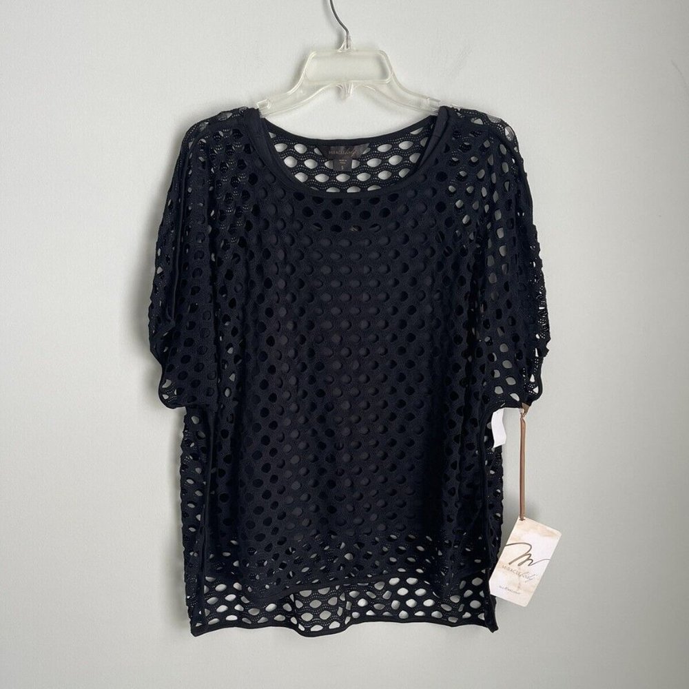 New MiracleBody MiraclueSuit Black Short Sleeve Open Knit Top with Tank